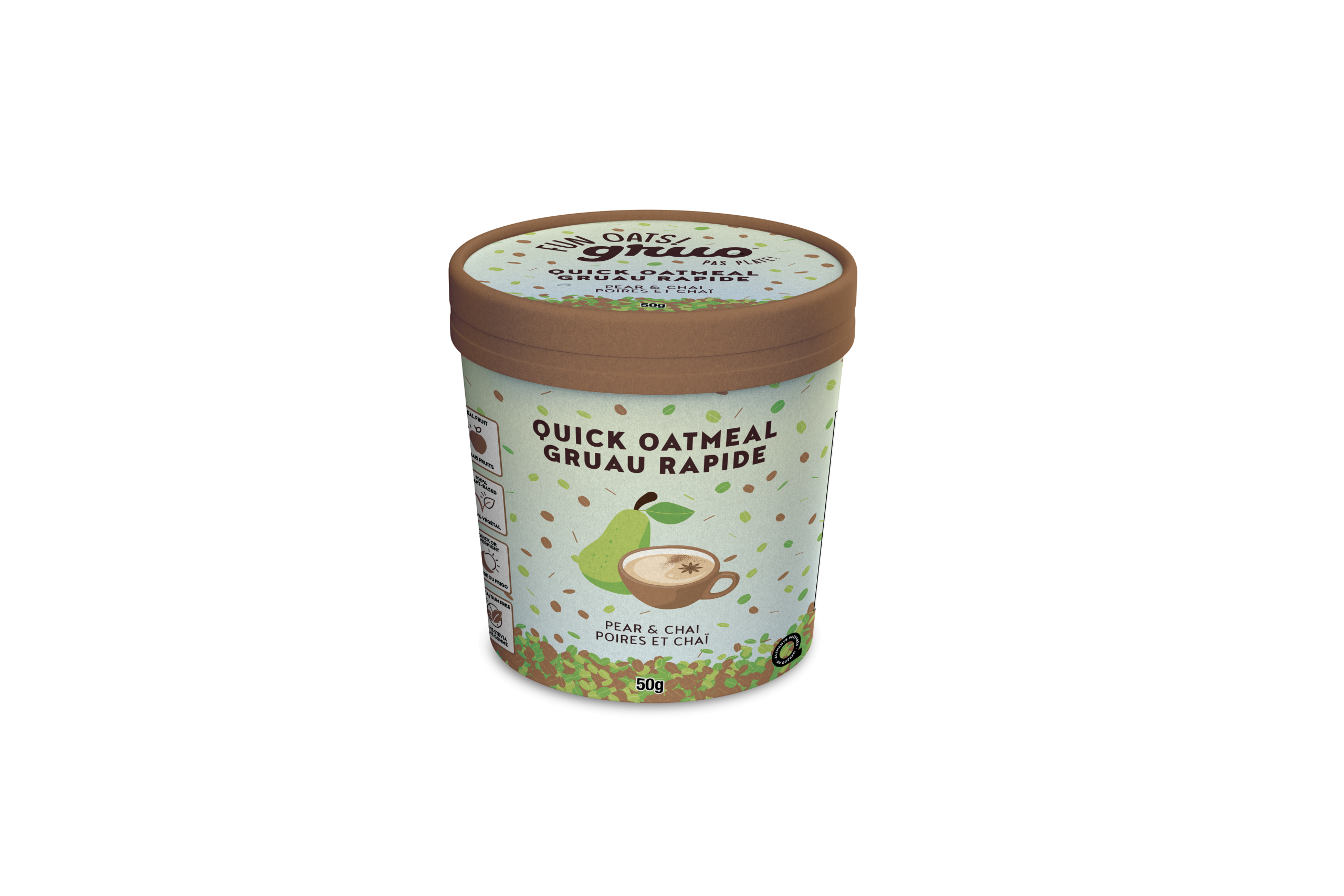 Gruau rapide Poires & Chaï – 6 x 50g Gruo pas Plate !